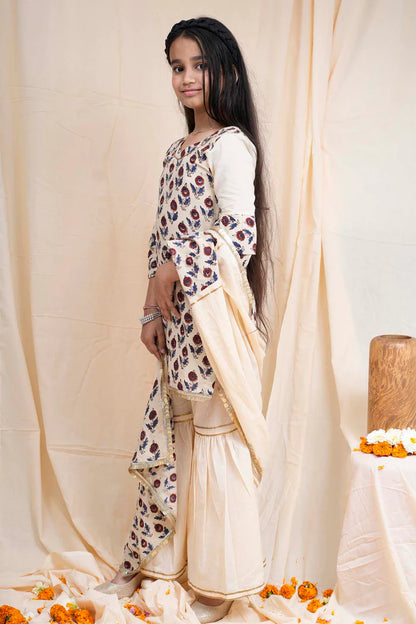 Beige Printed Short Kurta Set