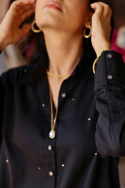 Zoom Black Hand Embroidered Evil Eye Shirt