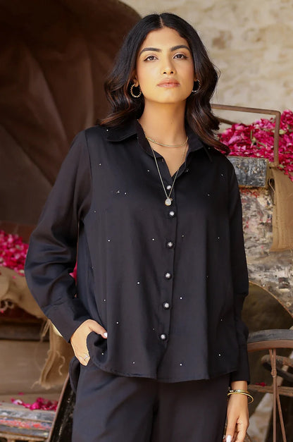 Zoom Black Hand Embroidered Evil Eye Shirt