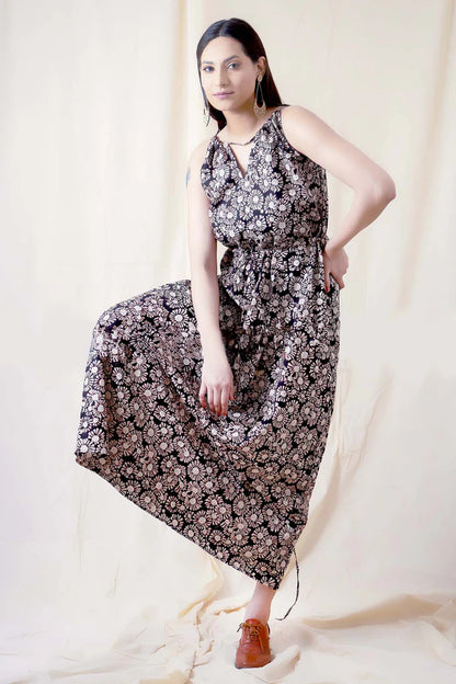 Black Bagru Printed Maxi Dress