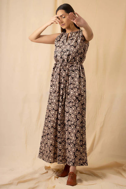 Black Bagru Printed Maxi Dress