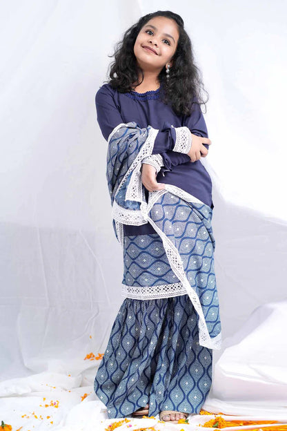 Blue Embellished Lace Kurta Set