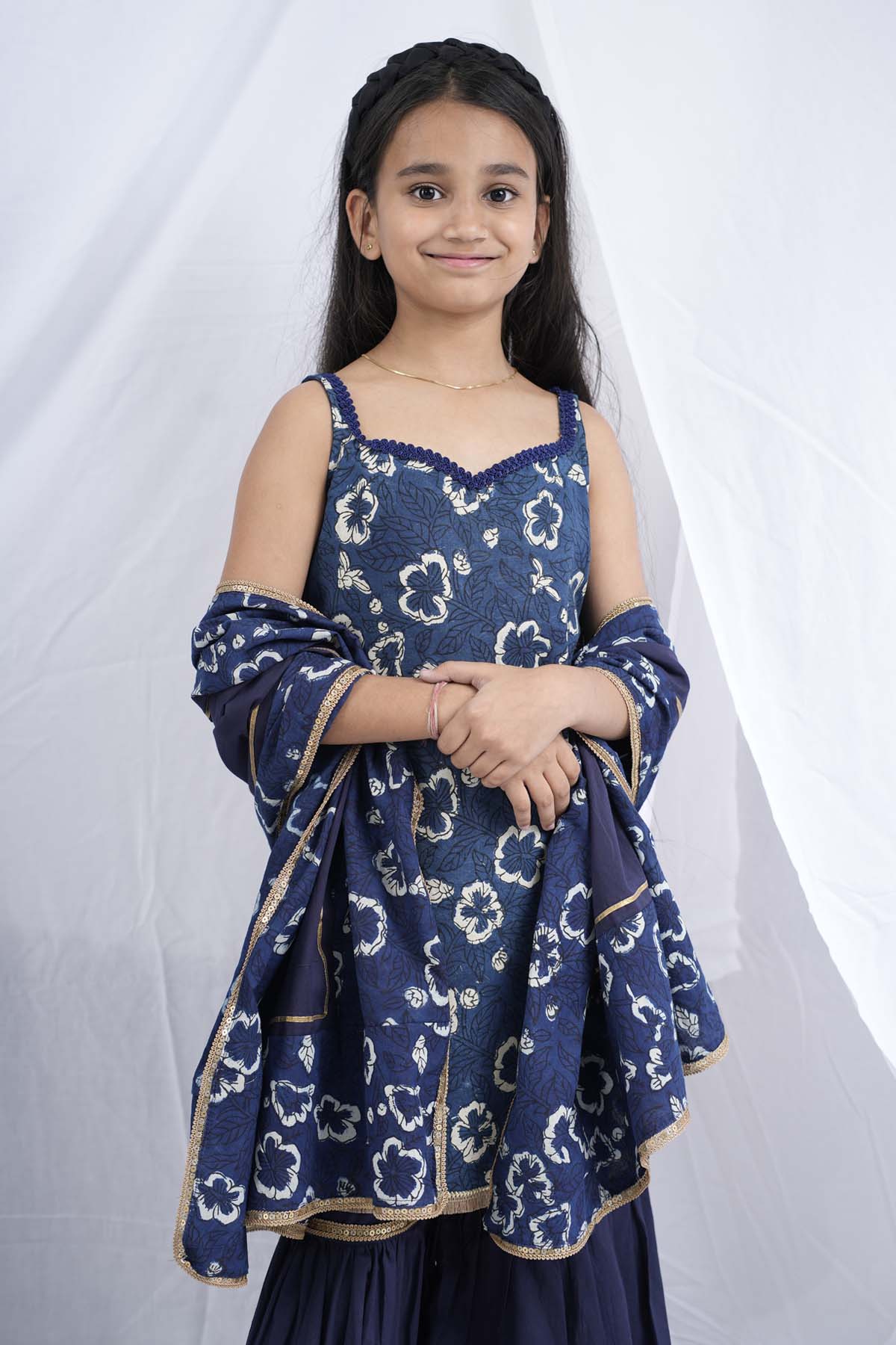 Blue Sleeveless Short Kurta Set