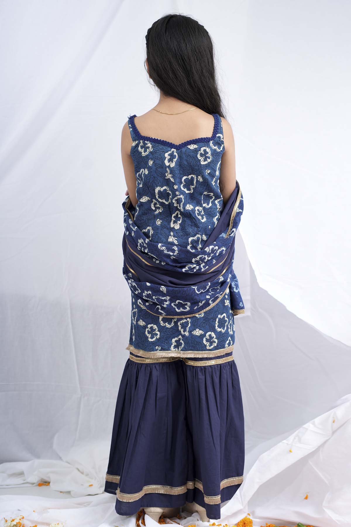 Blue Sleeveless Short Kurta Set