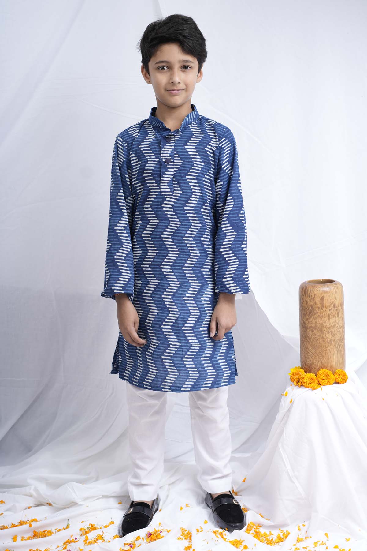 Blue Zig-Zag Printed Kurta Set