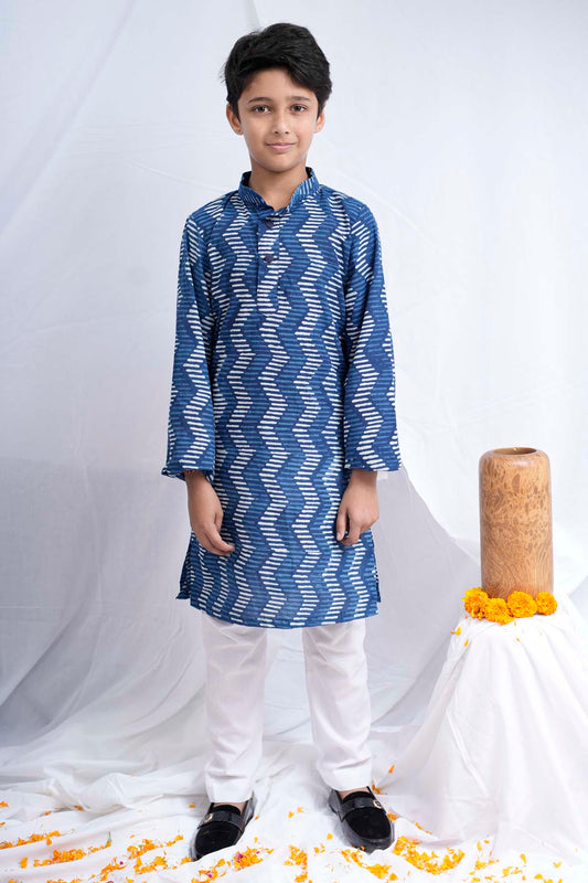 Blue Zig-Zag Printed Kurta Set