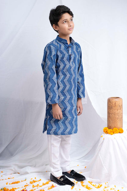 Blue Zig-Zag Printed Kurta Set