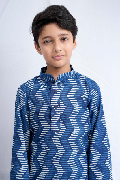 Blue Zig-Zag Printed Kurta Set