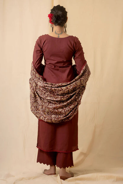 Brown Kalamkari Print Kurta Set