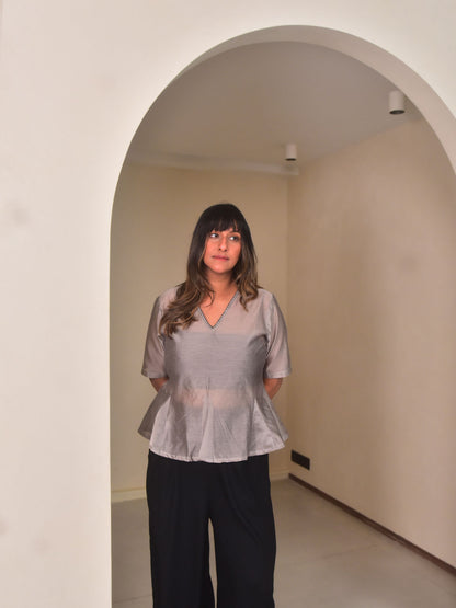 Grey Chanderi Top