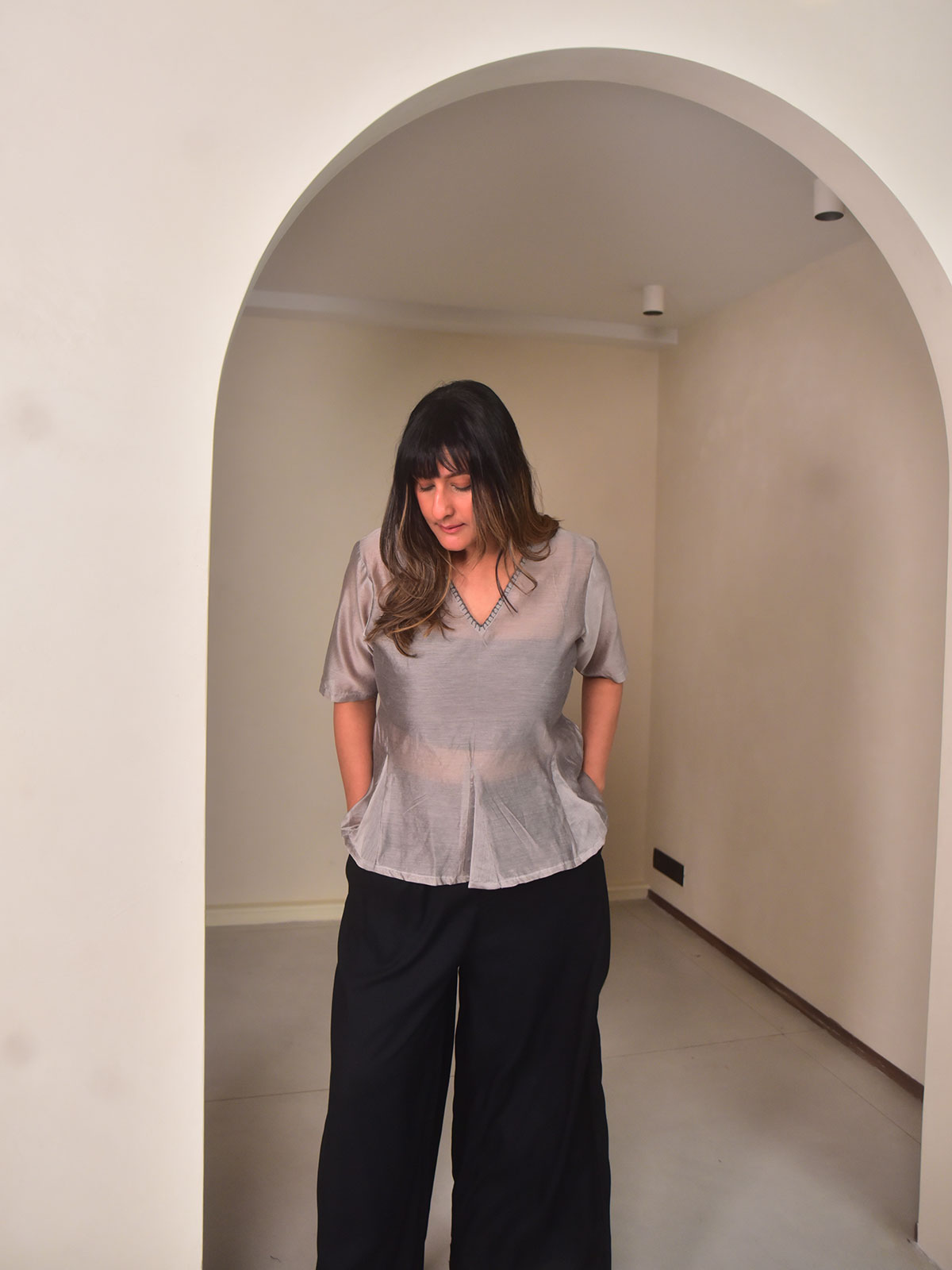 Grey Chanderi Top