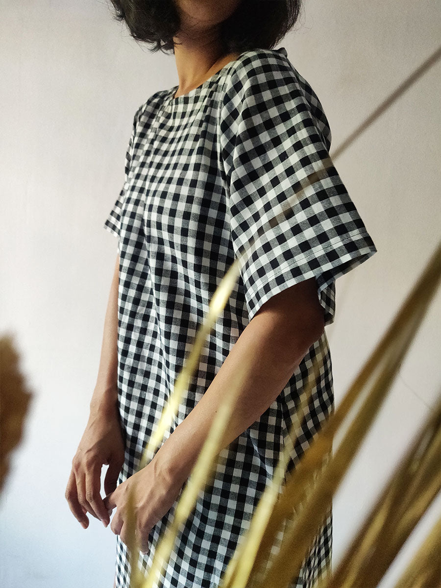 Checkered Tie-back Dress - WhySoBlue