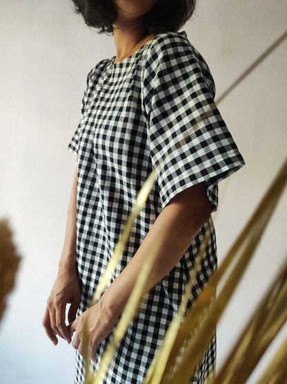 Checkered Tie-back Dress - WhySoBlue