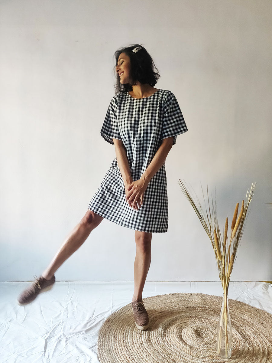 Checkered Tie-back Dress - WhySoBlue
