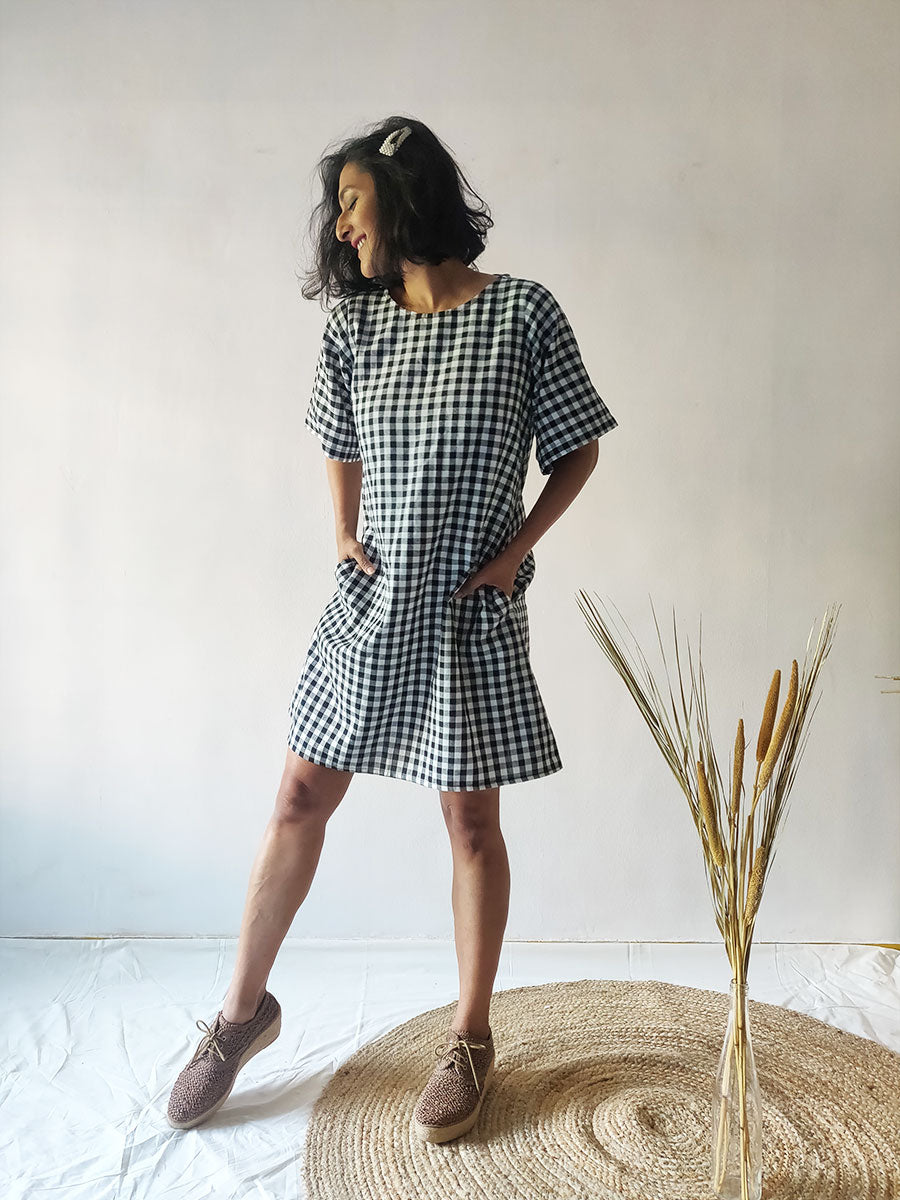 Checkered Tie-back Dress - WhySoBlue