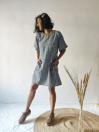 Checkered Tie-back Dress - WhySoBlue