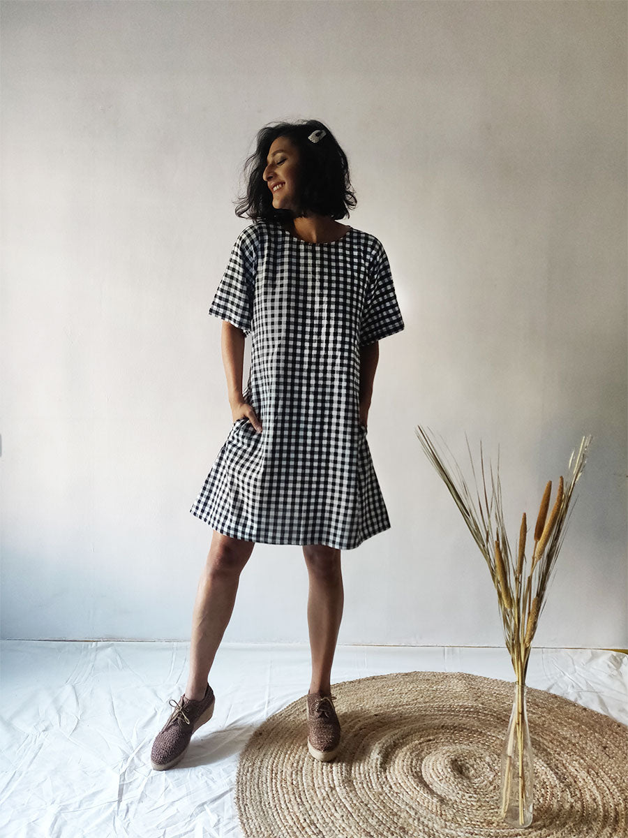 Checkered Tie-back Dress - WhySoBlue