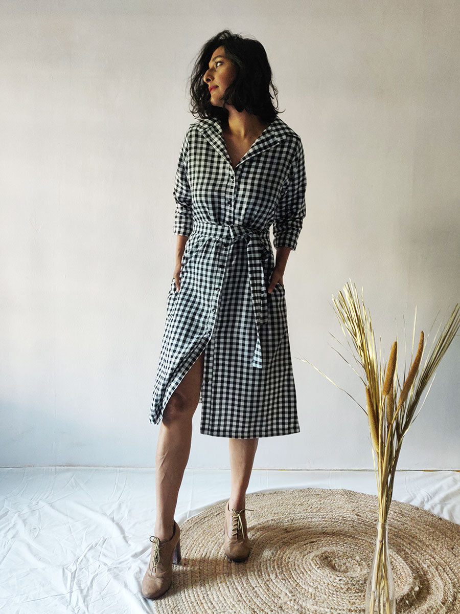 Checkered Shirt Dress - WhySoBlue