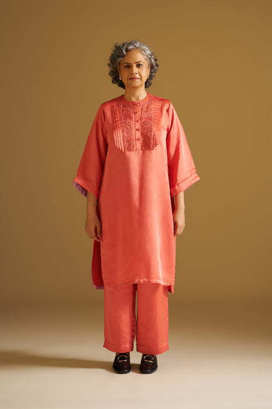 RUST EMBROIDERED KURTA WITH PANTS