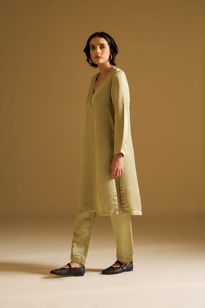 OLIVE PISTACHIO GREEN EMBROIDERED KURTA WITH PANTS
