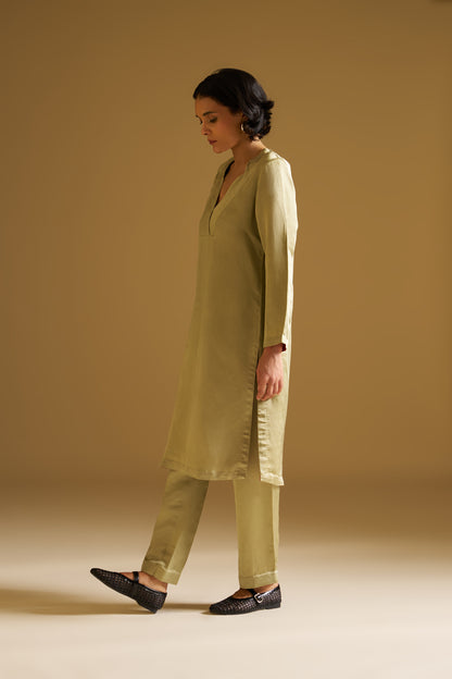 OLIVE PISTACHIO GREEN EMBROIDERED KURTA WITH PANTS