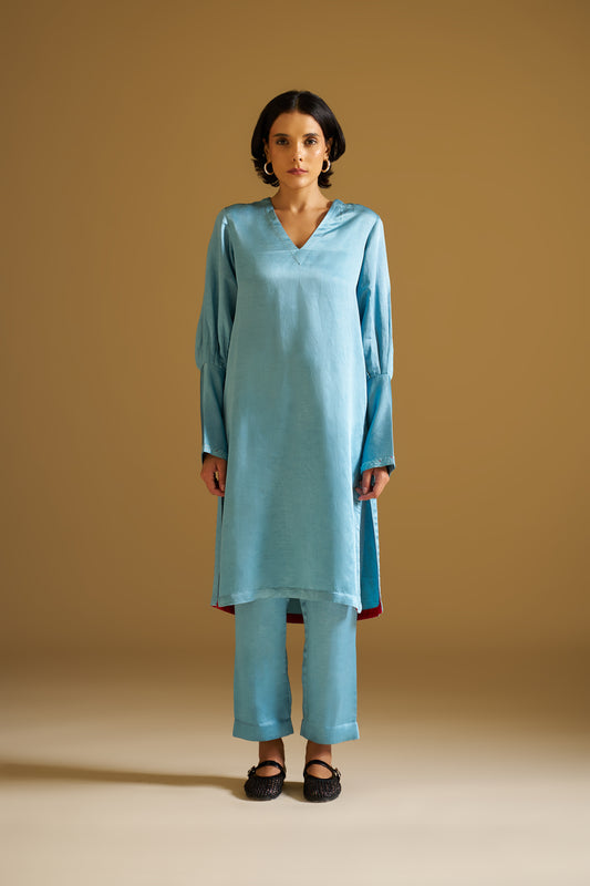 SKY BLUE EMBROIDERED KURTA WITH PANTS