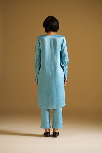 SKY BLUE EMBROIDERED KURTA WITH PANTS