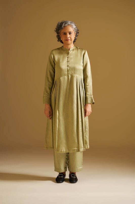 OLIVE PISTACHIO GREEN EMBROIDERED KURTA WITH PANTS