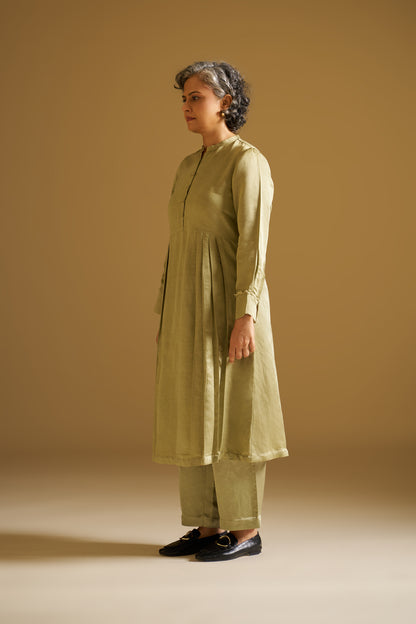 OLIVE PISTACHIO GREEN EMBROIDERED KURTA WITH PANTS