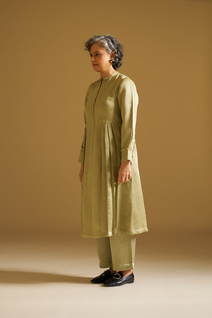 OLIVE PISTACHIO GREEN EMBROIDERED KURTA WITH PANTS