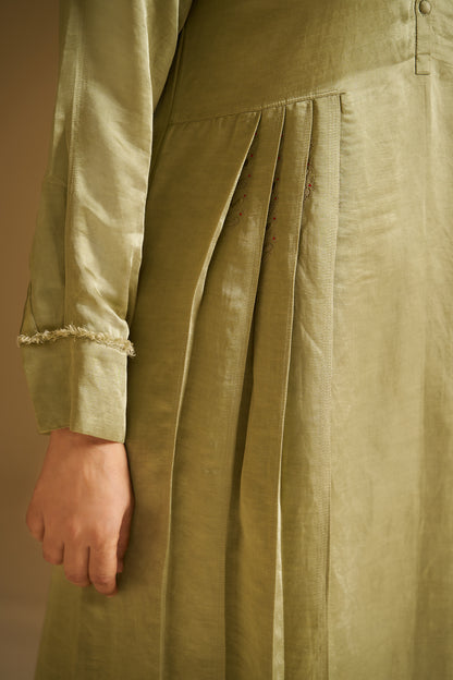 OLIVE PISTACHIO GREEN EMBROIDERED KURTA WITH PANTS