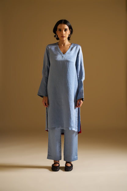 MUTED BLUE EMBROIDERED KURTA WITH PANTS
