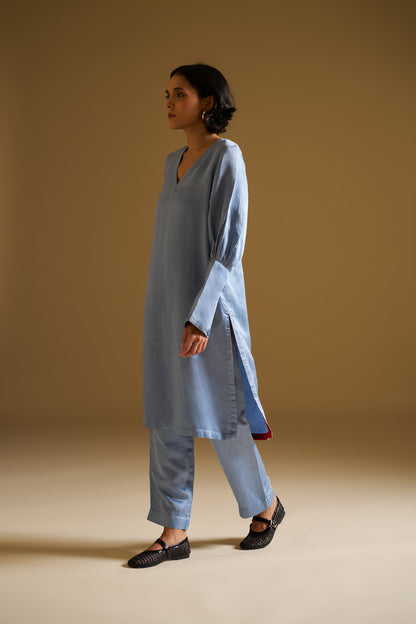 MUTED BLUE EMBROIDERED KURTA WITH PANTS