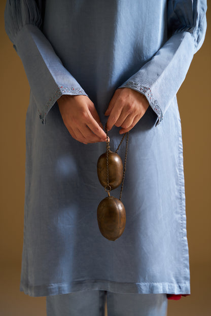MUTED BLUE EMBROIDERED KURTA WITH PANTS