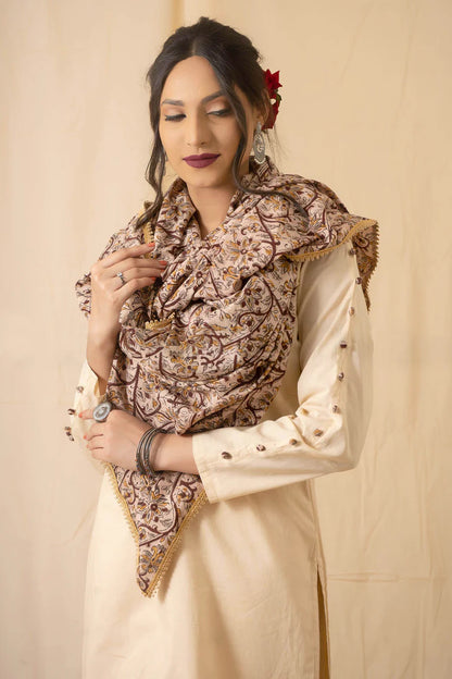 Cotton Cambric Beige Kurta Set