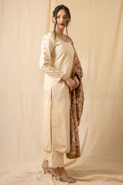 Cotton Cambric Beige Kurta Set