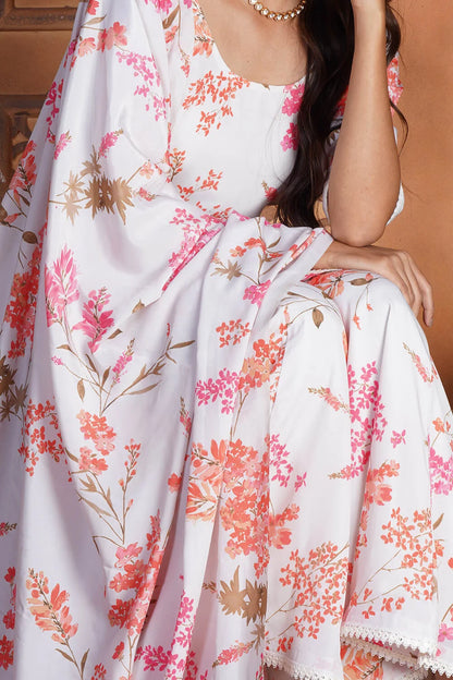 Off White Floral Print Dress