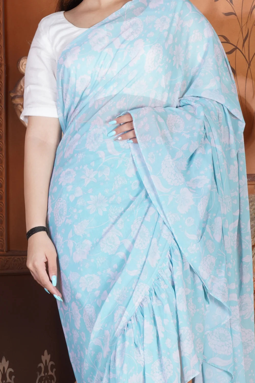 Light Blue Semi Stitched Saree