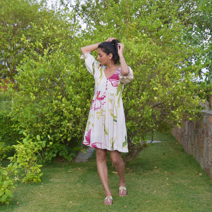 Hazel Dress - Cream Floral Printed Dress