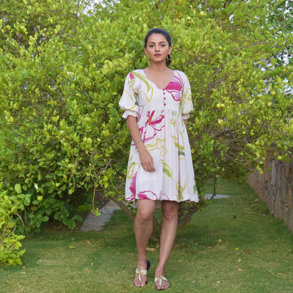 Hazel Dress - Cream Floral Printed Dress