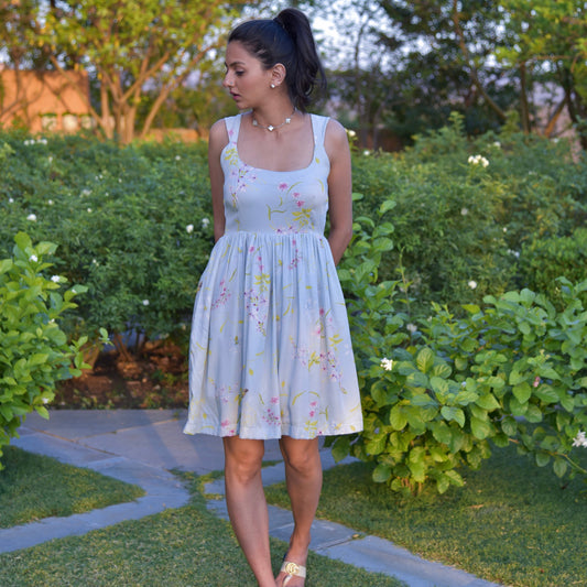 Chloe Dress - Blue Floral Print Dress