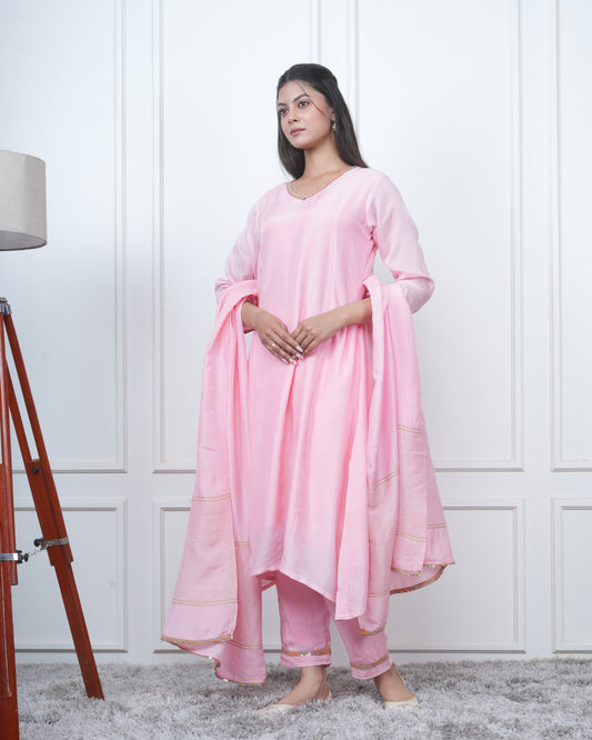 PINK KALI KURTA SET WITH FIDA DUPATTA