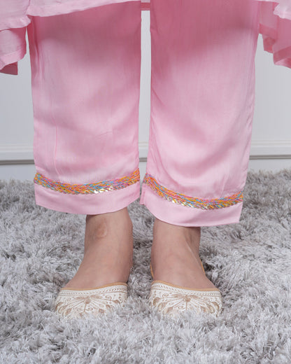 PINK KALI KURTA SET WITH FIDA DUPATTA