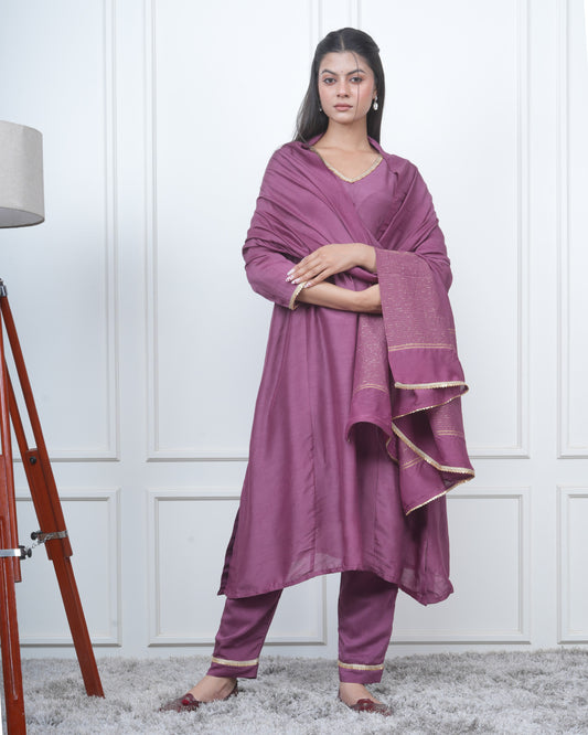 PURPLE KALI KURTA SET WITH FIDA DUPATTA