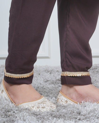 BROWN KALI KURTA SET WITH FIDA DUPATTA