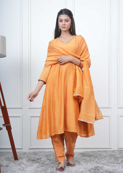 ORANGE KALI KURTA SET WITH FIDA DUPATTA