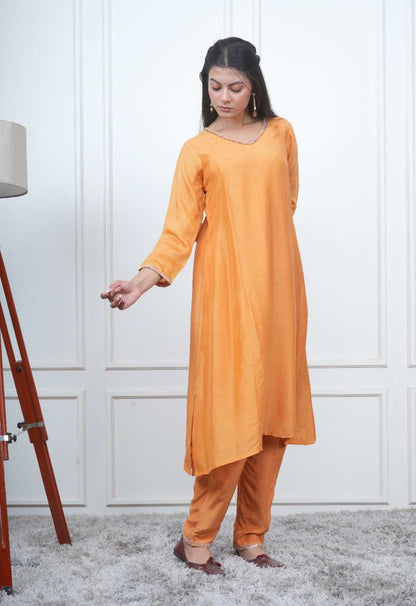 ORANGE KALI KURTA SET WITH FIDA DUPATTA