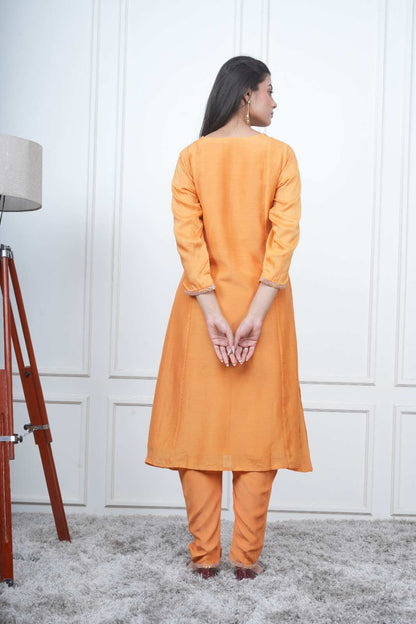 ORANGE KALI KURTA SET WITH FIDA DUPATTA