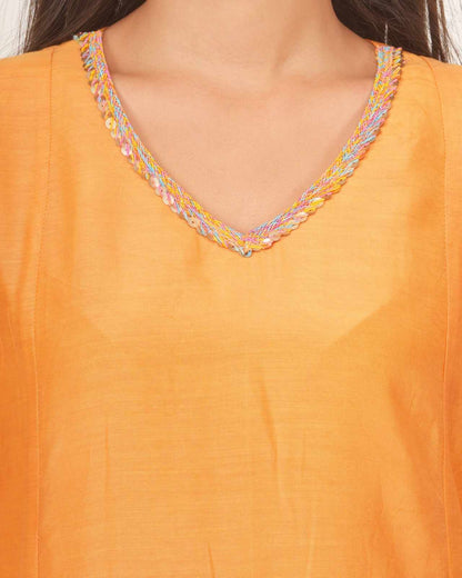 ORANGE KALI KURTA SET WITH FIDA DUPATTA