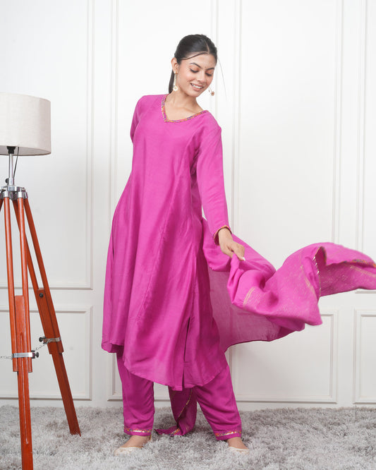 MAGENTA KALI KURTA SET WITH FIDA DUPATTA